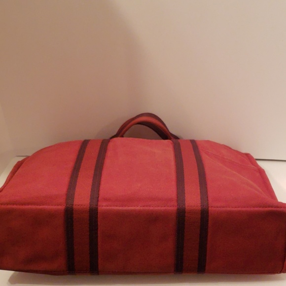 Hermes Burgundy Canvas Tote Bag - Picture 4 of 8